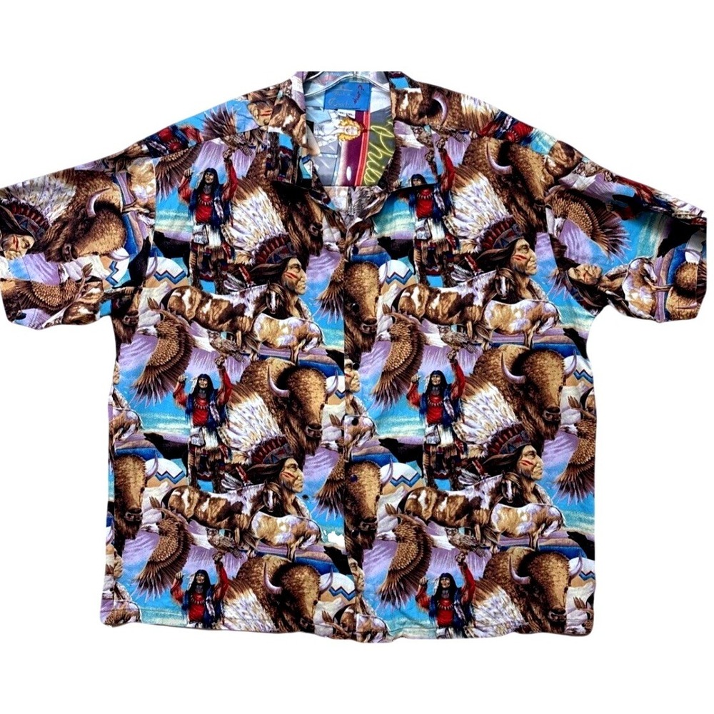 Native American‎ Buffalo Eagle Is That A Dale Shirt Men's XL Button Up AOP